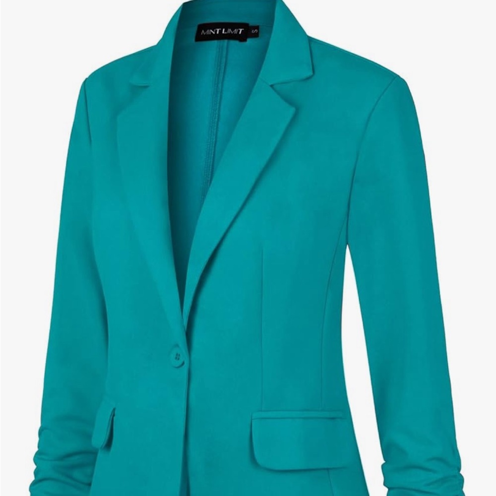 Teal Single-Button Tailored Blazer - Picture 3 of 8